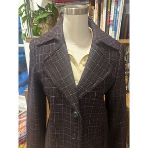 Vintage 90s Plaid Wool Blazer Longline 70s Tailored Prep